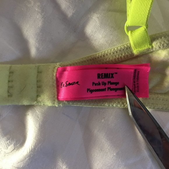 La Senza Bra Remix Size 32C Neon Green Gray Jersey Padded Push Up Plunge - Picture 10 of 13